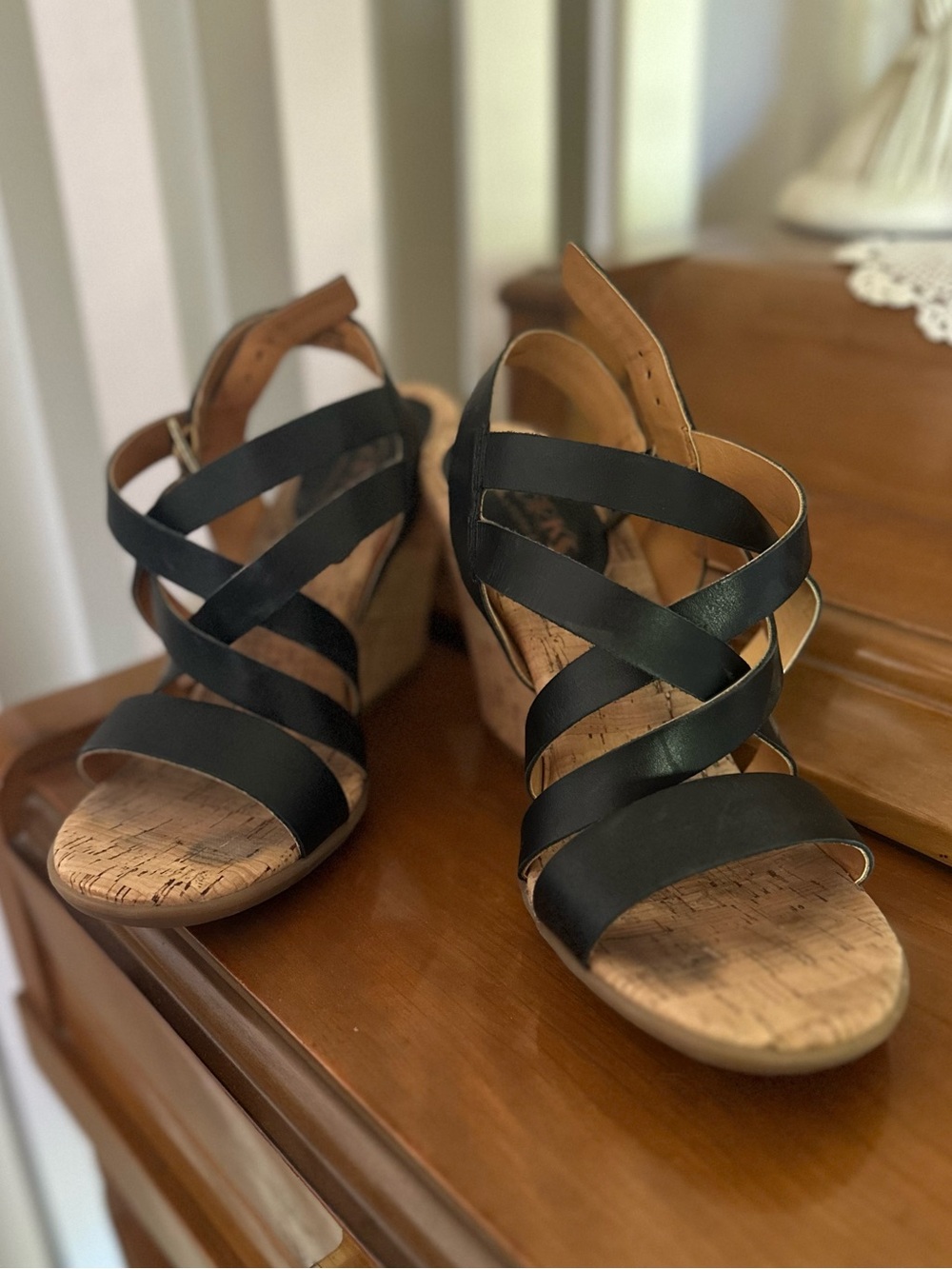 Kork-Ease by Korks ‘Nedra’ Cork Heel Women's Black Leather Sandals: Size 11 M